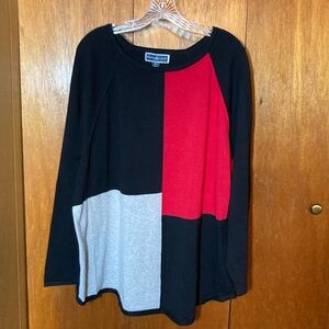 NWT Karen Scott Color Block Long Sleeve Top - Black, Red, White